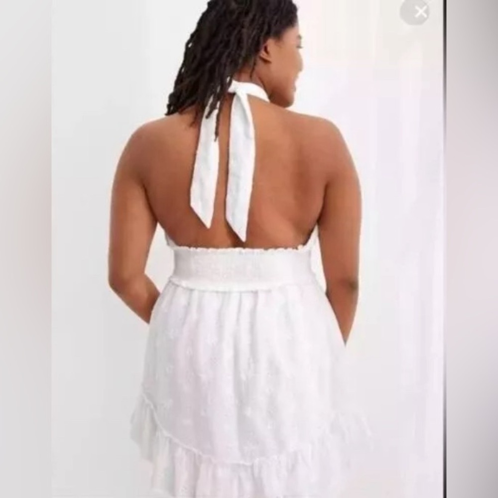 Aerie Spring Fling White Eyelet Halter Mini Dress, Size XXL, Cotton Summer EUC - Picture 2 of 10